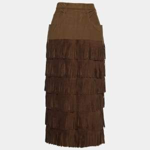 Moschino Jeans Tan Brown Tassel Tiered Midi Skirt L