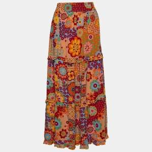 Moschino Jeans Multicolor Floral Printed Crepe Midi Skirt M