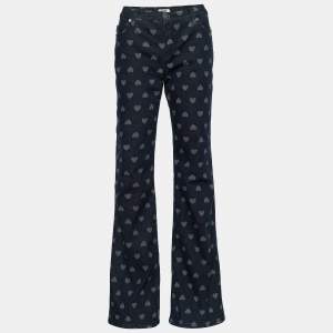 Moschino Jeans Vintage Dark Blue Heart Pattern Denim Boot Cut Jeans L Waist 32"