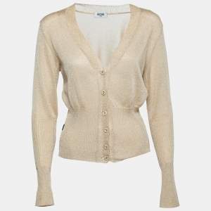 Moschino Jeans Gold Lurex Knit Buttoned Cardigan L