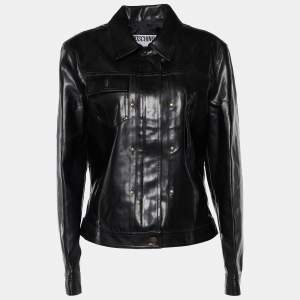Moschino Jeans Black Faux Leather Heart Studded Jacket L