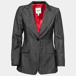 Moschino Jeans Dark Grey Patterned Wool & Cotton Blazer M