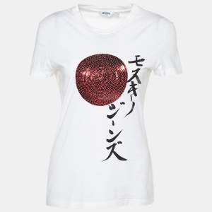 Moschino Jeans White Embellished & Printed Cotton Knit T-Shirt M