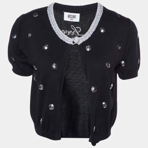 Moschino Jeans Black Button Embellished Cotton Knit Shrug M