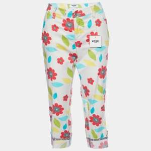 Moschino Jeans White Floral Printed Cotton Capri Pants M