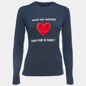 Moschino Jeans Navy Blue Print Stretch Knit Long Sleeve T-Shirt L 