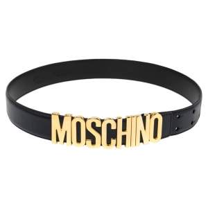 Moschino Navy Blue Leather Classic Logo Belt 85 CM