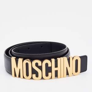 Pre Owned Moschino Black Leather Classic Logo Belt 100CM