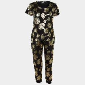 Moschino Underwear Black Gym Print Cotton Jersey Top and Trouser Set L