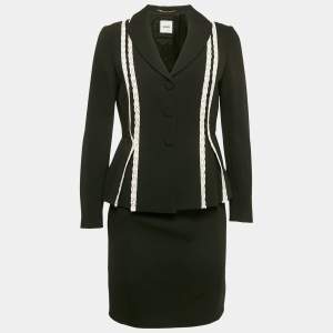 Moschino Black Lace Trim Crepe Jacket and Skirt M/S