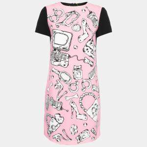 Moschino Cheap and Chic Pink Crepe Flinstone Printed Detail Dress S