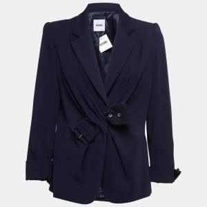 Moschino Navy Blue Wool Blend Draped Front Blazer L
