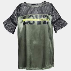 Love Moschino Green/Black Satin Blusa Mesh Sleeve T-shirt S