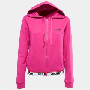 Moschino Underwear Pink Cotton Logo Tape Zip Up Sweatshirt S