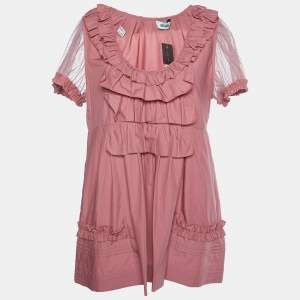 Moschino Pink Cotton Ruffle Detail Top L
