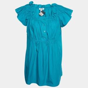 Moschino Green Cotton Ruffle Detail Top M