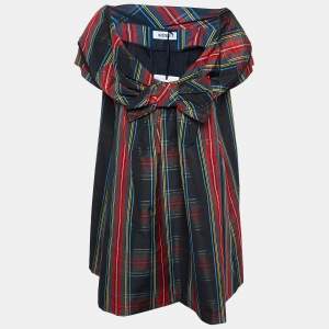 Moschino Multicolor Plaided Silk Blend Bow Detail Mini Dress M