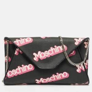 Pre Owned Moschino Barbie Black/Pink Coated Canvas Chain Clutch