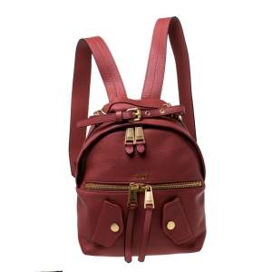 Pre Owned Moschino Nude Red Leather Medium Pocket Backpack