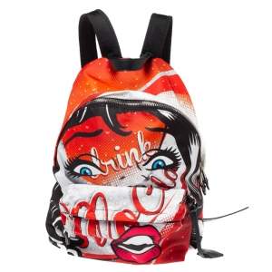 Pre Owned Moschino Multicolor Nylon and Leather Moschino Eyes Capsule Backpack        