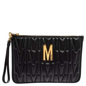 Moschino Black Monogram Embossed Leather M Pouch
