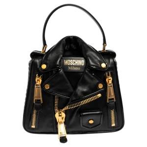 Moschino Black Leather Biker Jacket Shoulder Bag