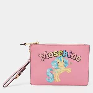 Pre Owned Moschino Pink Leather My Little Pony Pouch Clutch
