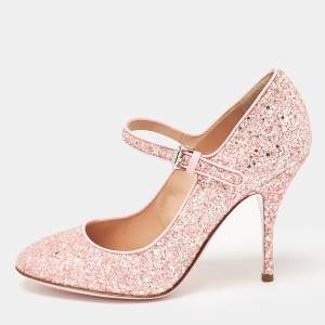 Moschino Pink Glitter and Patent Leather Mary Jane Pumps Size 38