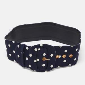 Moschino Navy Blue/White Polka Dot Buckle Wide Belt 