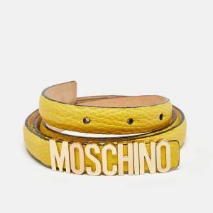 Moschino Yellow Leather Logo Slim Belt 100 CM