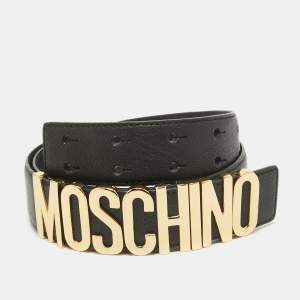 Moschino Black Leather Classic Logo Waist Belt