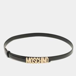 Moschino Black Leather Classic Logo Waist Belt