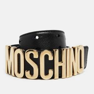 Moschino Black Leather Classic Logo Waist Belt