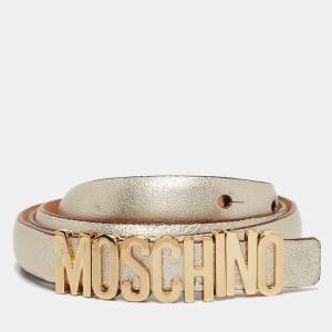 Moschino Gold Leather Classic Logo Slim Belt 95 CM