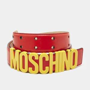 Moschino Red Leather Classic Logo Belt 95 CM