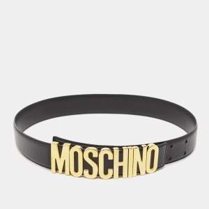 Moschino Black Leather Classic Logo Waist Belt