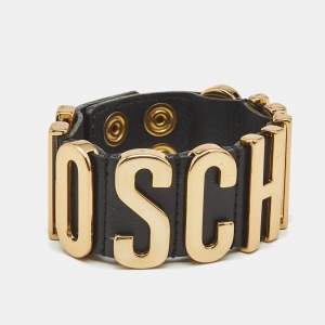 Moschino Black Leather Classic Logo Bracelet 