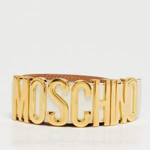 Pre Owned Moschino White Leather Classic Logo Waist Belt
