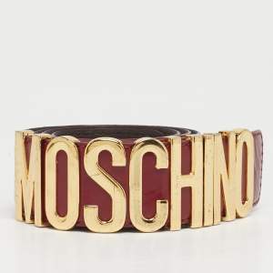 Pre Owned Moschino Burgundy Glossy Leather Classic Logo Waist Belt