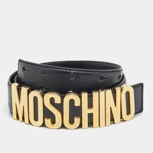 Pre Owned Moschino Classic Logo 90 CM Waist Belt Black Leather