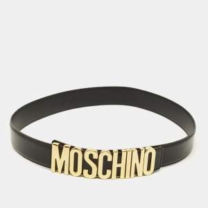 Pre Owned Moschino Classic Logo 100 CM Waist Belt Black Leather