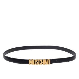 Pre Owned Moschino Black Leather Logo Belt 100CM