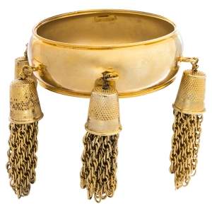 Moschino Gold Tone Tasseled Thimble Bangle Bracelet