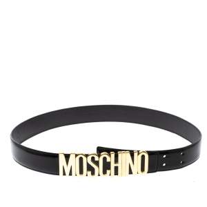 Pre Owned Moschino Black Leather Logo Belt 100CM