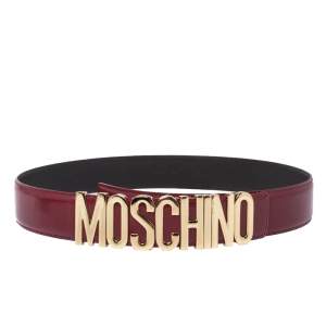 Pre Owned  Moschino Red Patent Leather Logo Belt 95CM