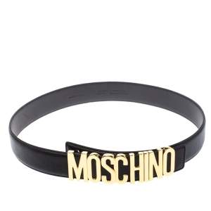 Pre Owned Moschino Black Leather Redwall Logo Belt 94CM
