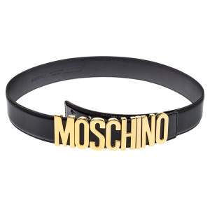 Pre Owned Moschino Black Leather Classic Logo Belt 85CM