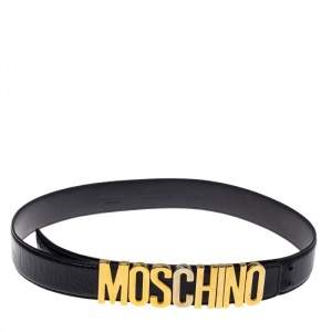 Pre Owned Moschino Black Leather Classic Logo Belt 95CM