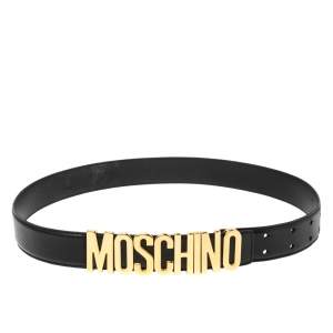 Moschino Black Leather Redwall Logo Waist Belt 94CM