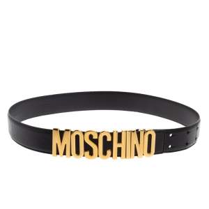 Moschino Black Leather Redwall Logo Waist Belt 80CM